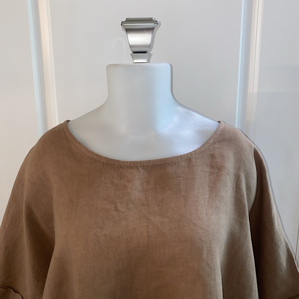 Filosofia 100% Linen Brown Top - Picture 2 of 12